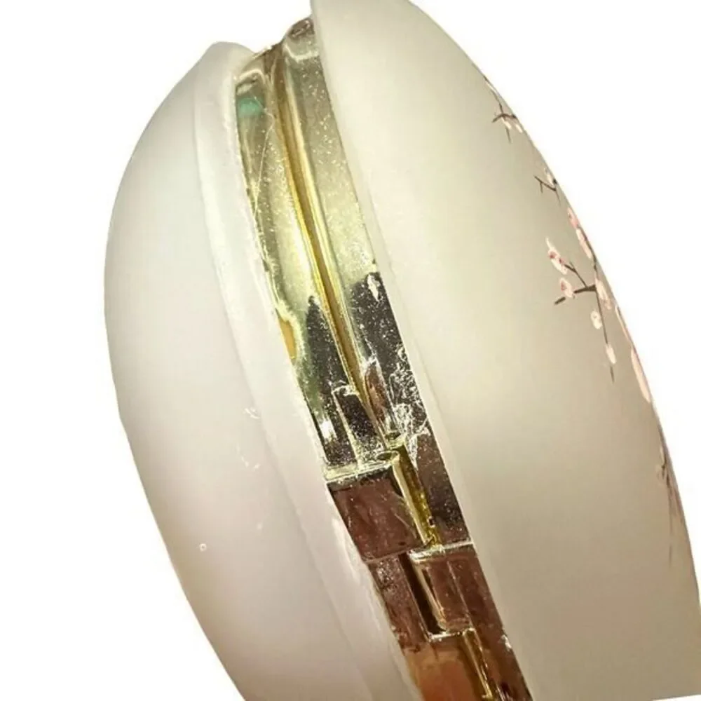 Cherry Blossom Trinket Box Set Satin‎ Glass Gold Tone Trim Hinged Top Vintage